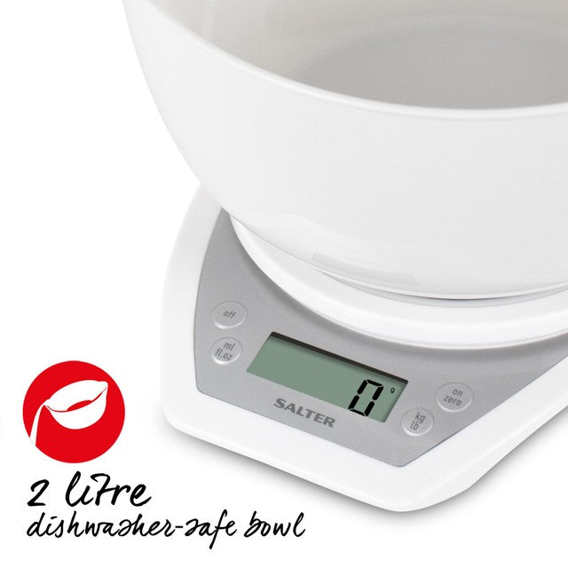 Salter digital kitchen scales with dual pour mixing bowl white (British brand)