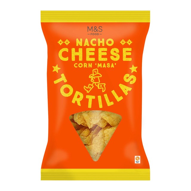 M&S nacho cheese tortilla chips 200g, imported from the UK
