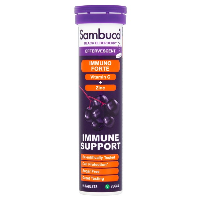 Sambucol Vitamin C Zinc Effervescent Tablets Berry 15 Pack (British brand)