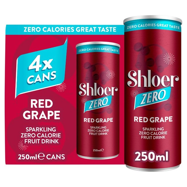 Shloer Zero Red Grape sparkling drink 4 x 250ml (British brand)