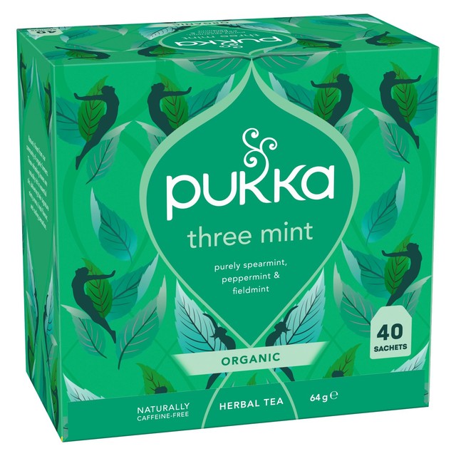 Pukka Three Mint Herbal Tea 40 bags, imported from the UK