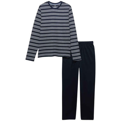 M&S Pure Cotton Striped Pyjama Set, Navy, XXL
