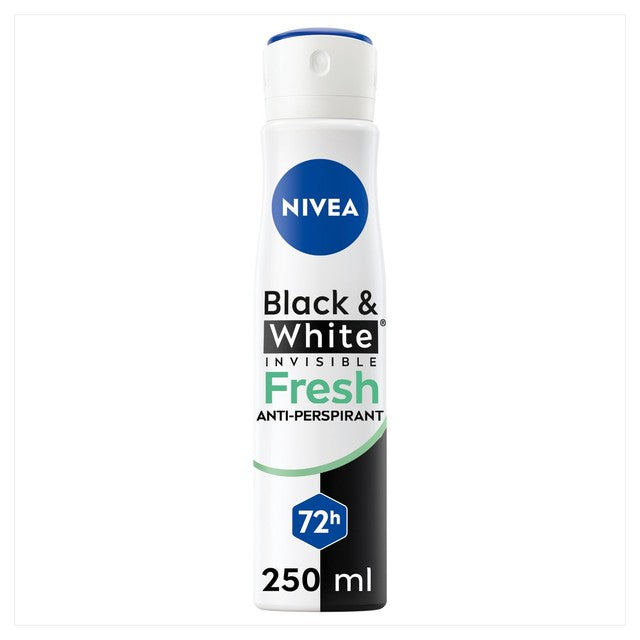 Nivea anti-perspirant deodorant spray Black & White Fresh 250ml, imported from the UK