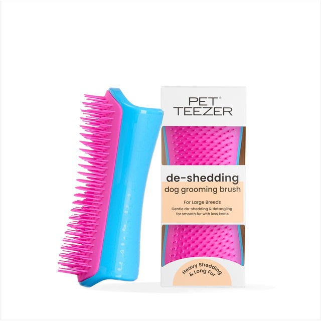 Tangle Teezer De-shedding Dog Grooming Brush Blue Pink, imported from the UK