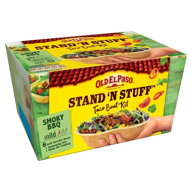 Old El Paso smoky BBQ taco kit with soft tortillas and sauce, 350g, imported from the UK