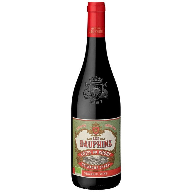 Les Dauphins Organic Cotes du Rhone red wine 75cl, UK version