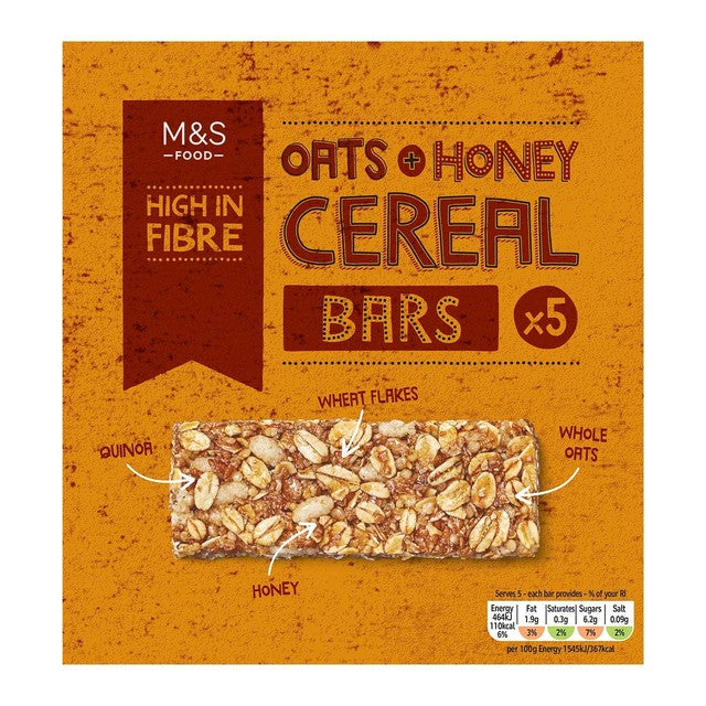 M&S oats and honey cereal bars 5 x 30g, imported from the UK