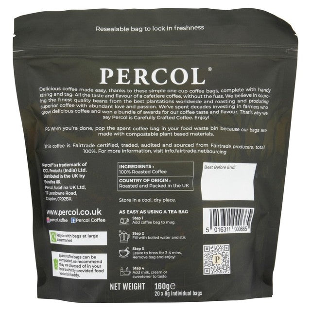 Percol Americano coffee bags 160g, imported from the UK