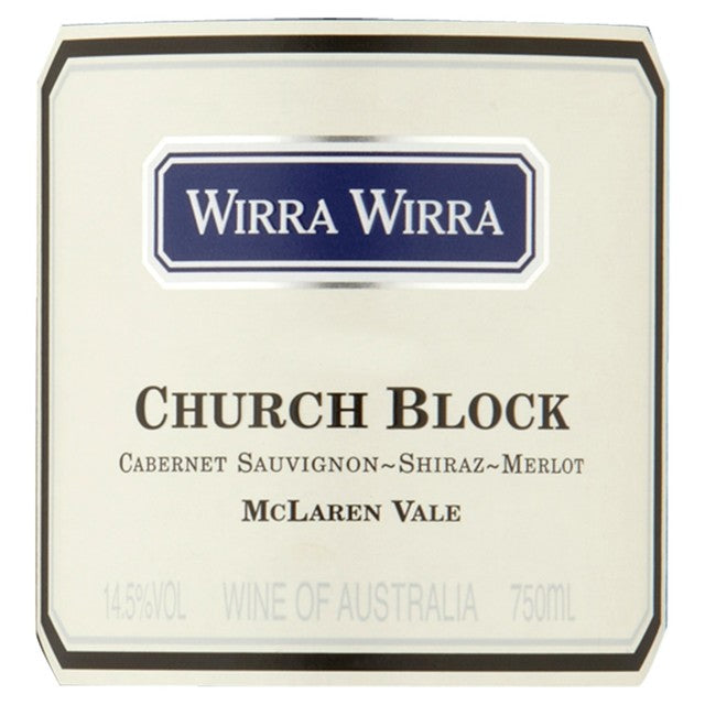 Wirra Wirra Church Block Cabernet Shiraz Merlot red wine 75cl (British brand)