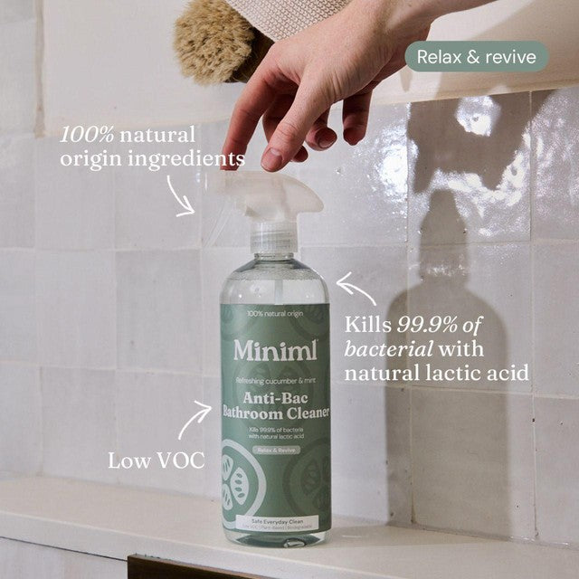 Miniml cucumber & mint bathroom cleaner spray 750ml, imported from the UK