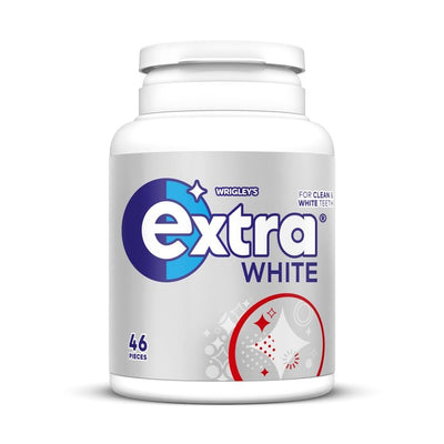 عبوة زجاجية من لبان خالي من السكر بنكهة الفقاعات البيضاء Extra من Wrigley 64 جرام