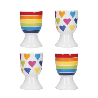 مجموعة من 4 أكواب بيض سيراميك من KitchenCraft مع خطوط قوس قزح ونمط قلب من M&S - اشترِ عبر الإنترنت من McGrocer
