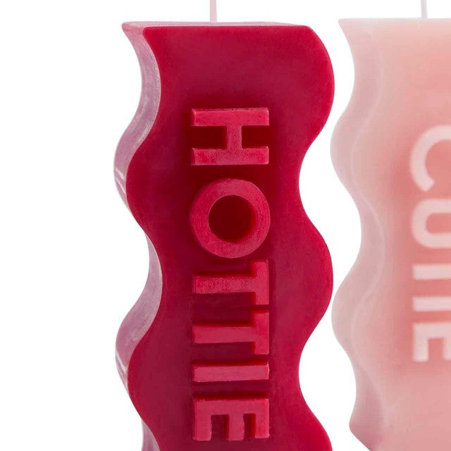 M&S Hottie & Cutie unscented pillar candles, imported from the UK