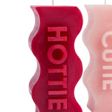 M&S Hottie & Cutie unscented pillar candles, imported from the UK