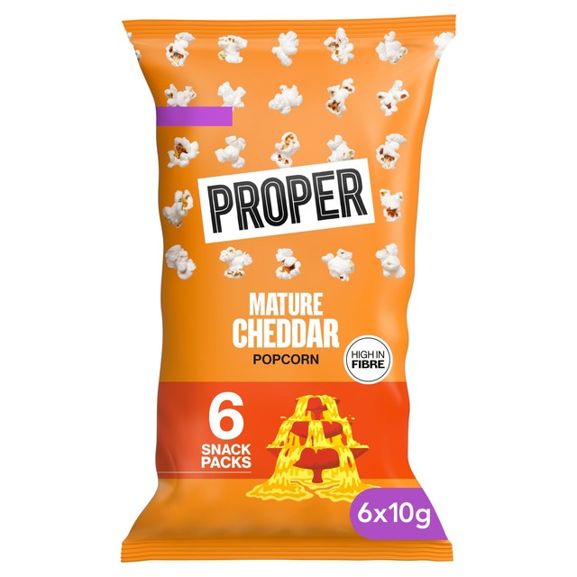 Propercorn mature cheddar popcorn 6x10g multipack, imported from the UK
