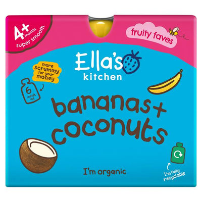 Sanfter Bio-Babynahrungspüree mit Bananen und Kokosmilch, für Säuglinge ab 4 Monaten, 6 x 120g Packung
