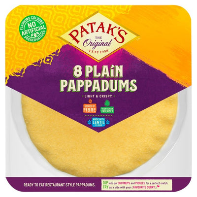 Pataks Plain Pappadums Ready-to-Eat Snack 8 Stück pro Packung