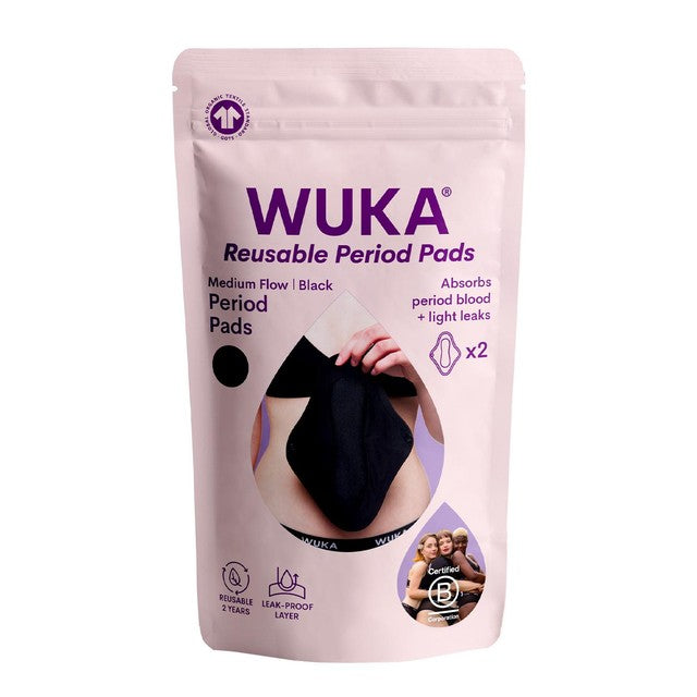 WUKA Wiederverwendbare Periodenbinden, mittlere Stärke, 2 Stück pro Packung (britische Marke)