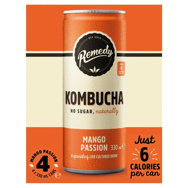 Remedy kombucha Mango Passion 4 x 330ml, imported from the UK