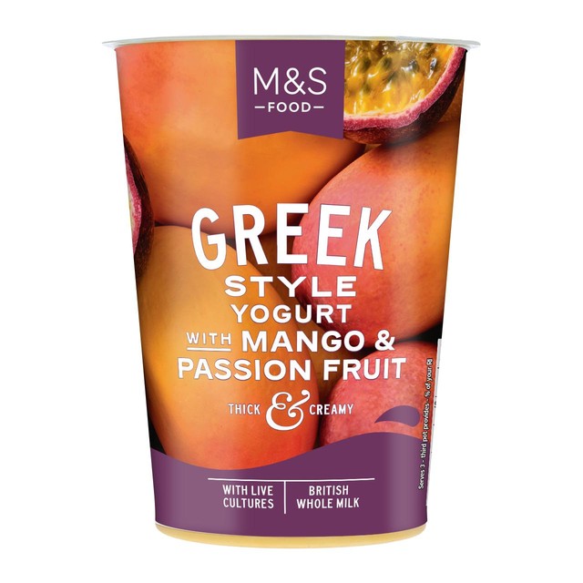 M&S mango-pasjonsfrukt gresk yoghurt 450 g, importert fra Storbritannia
