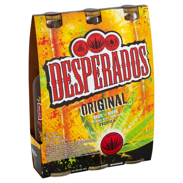 Desperados tequila flavoured lager beer 3 x 330ml bottles - British product