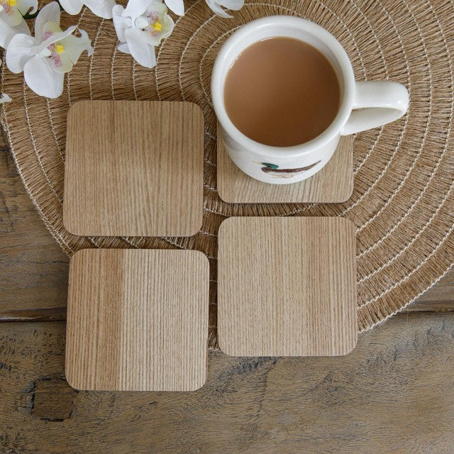 Naturals oak veneer coasters pack of 4 - British product