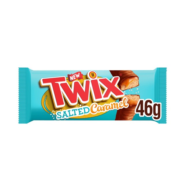 Twix Salted Caramel Fingers chocolate biscuit bar, imported from the UK