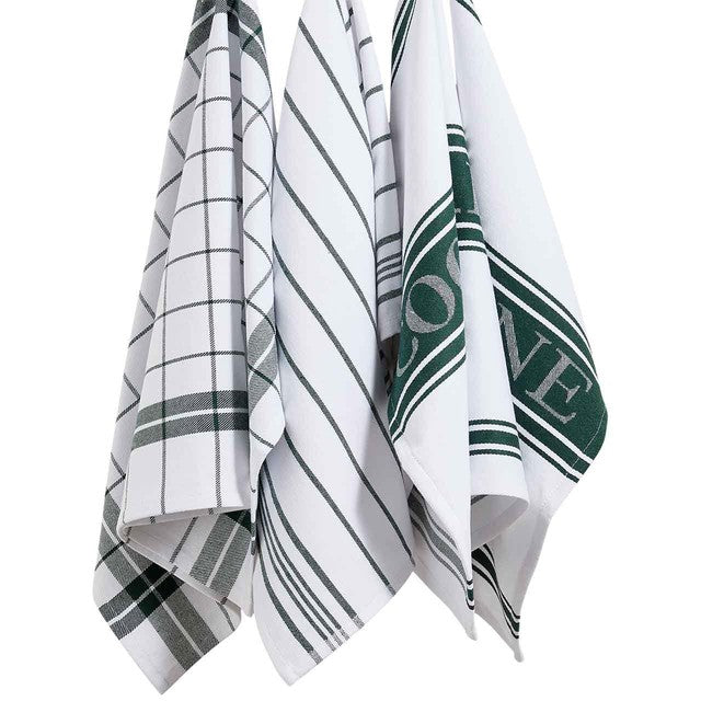 M&S dark green striped tea towels 3 pack, imported from the UK