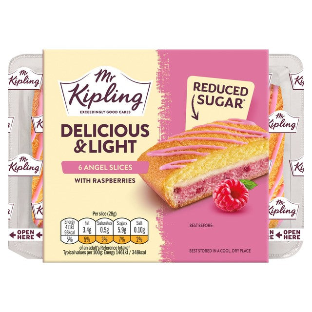 Mr Kipling Angel Cake Slices with Raspberries 6-pack, imported from the UK