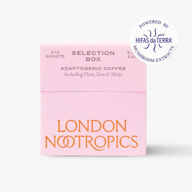 London Nootropics adaptogenic coffee selection box Flow, Zen and Mojo 12 sachets, UK version