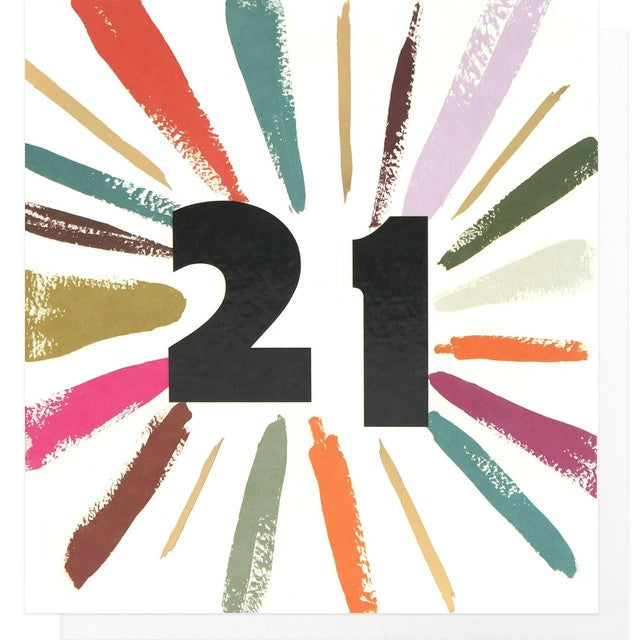 Caroline Gardner Multicolour Burst Age 21 birthday card 146mm x 140mm - British product