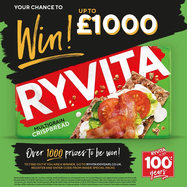 Ryvita multigrain crispbread 250g, imported from the UK