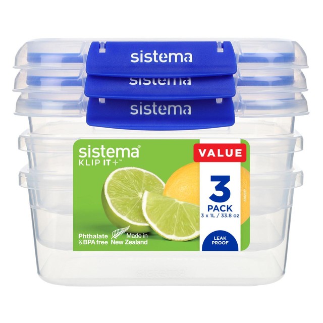 Sistema Klip It Plus food storage containers 3x1L, UK version