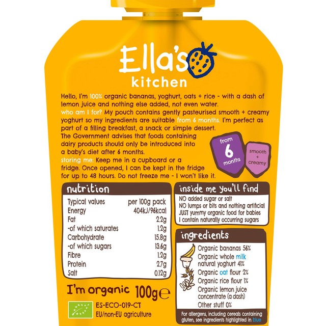 Ella's Kitchen Banana Baby Brekkie pouch 100g - British product