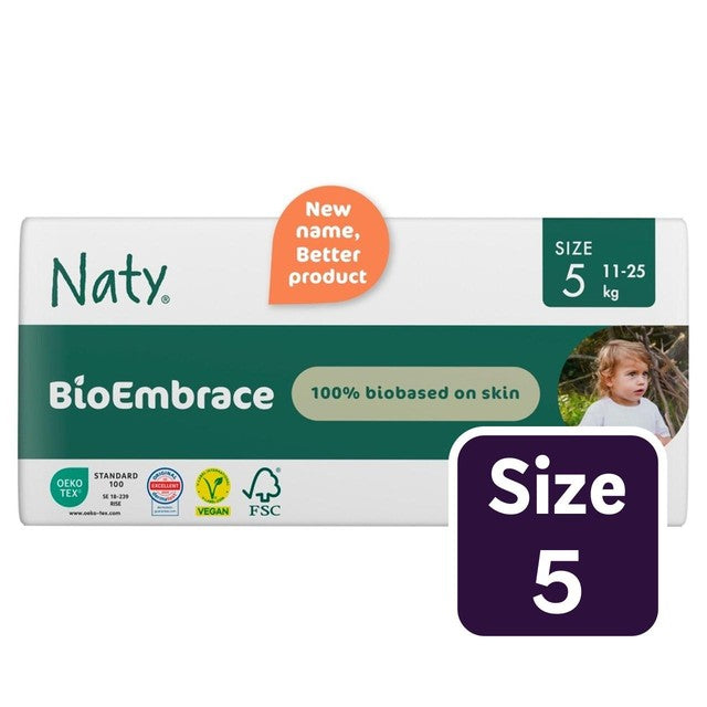 Naty BioEmbrace Big Pack disposable nappies Size 5 (11-25kg), imported from the UK