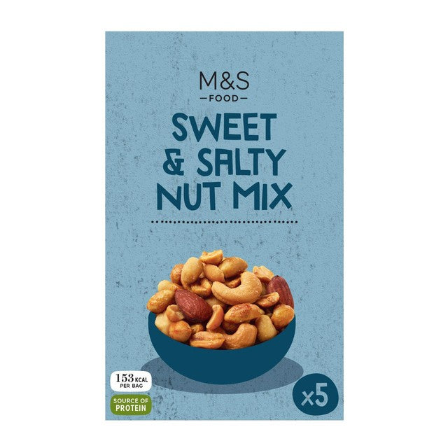 M&S Sweet & Salty Nut Mix 5x25g, imported from the UK