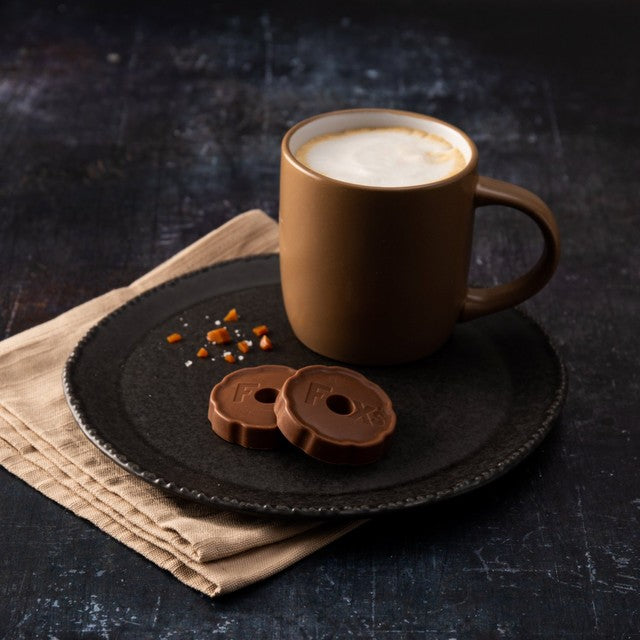 Fox's Chocolatey Biscuits Salted Caramel Rounds, imported from the UK