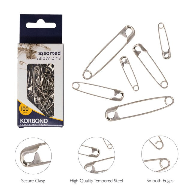 Korbond assorted safety pins 100 pack, UK version
