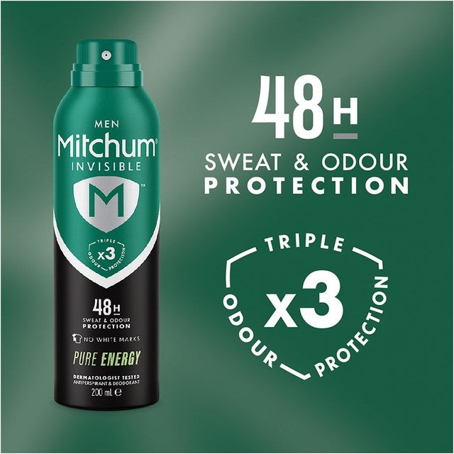 Mitchum Invisible Pure Energy Anti-Perspirant Deodorant Spray 200ml, imported from the UK