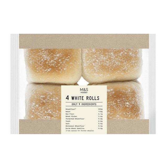 M&S weiße Brötchen 4er Pack je 75g, importiert aus Großbritannien