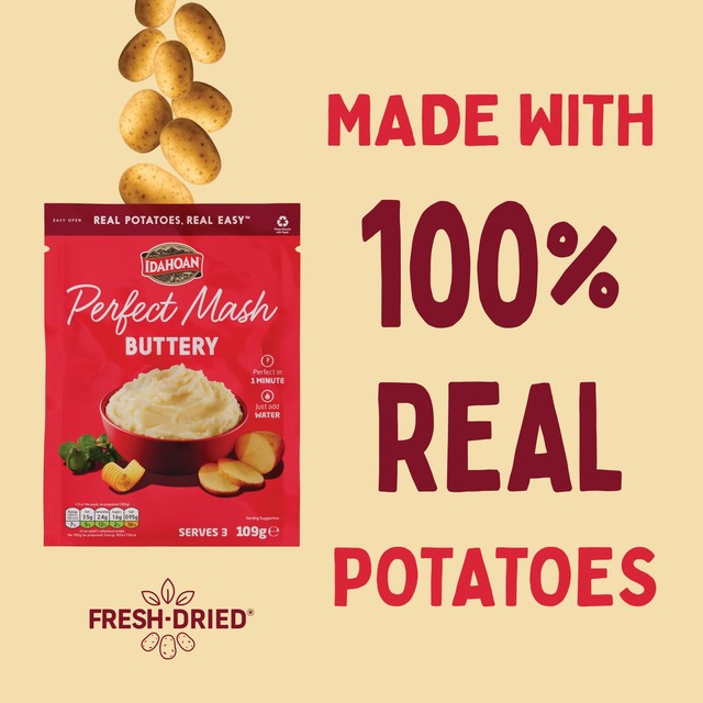 Idahoan Buttery Mash instant mashed potatoes 109g, UK version
