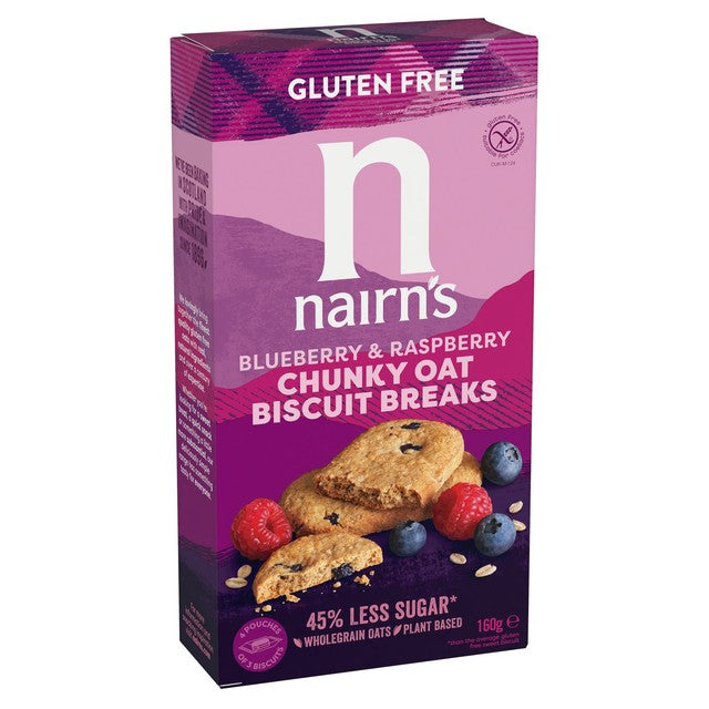 Nairn's blueberry raspberry gluten free biscuit breaks 160g, imported from the UK