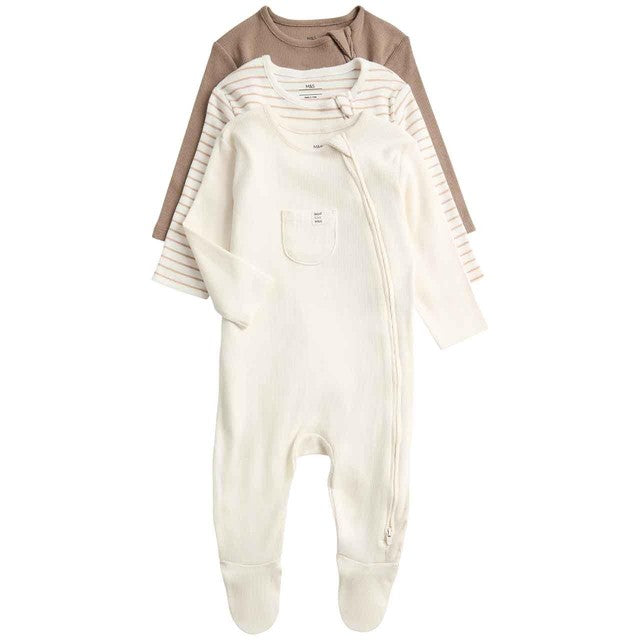 M&S Oatmeal Zip Footed Sleepsuit 18-24 Months, imported from the UK