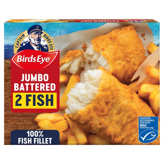 Birds Eye jumbo battered fish fillets 400g - British product