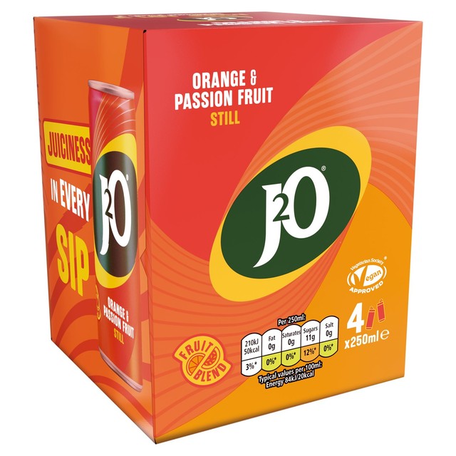 J2O orange and passionfruit soft drink 4x250ml, UK version