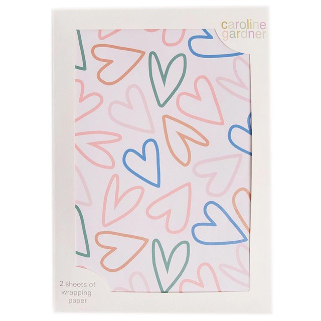 Caroline Gardner Hearts gift wrap sheets 50cm x 70cm - British product