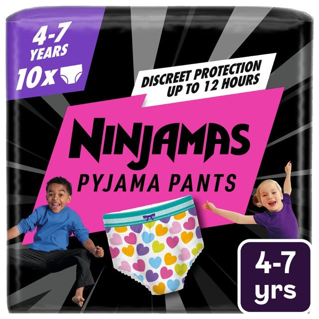 Pampers Ninjamas pyjama pants for girls 10 pack 4-7 years, imported from the UK