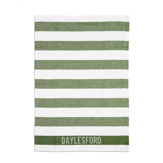 Daylesford white and green striped tea towel - British product
