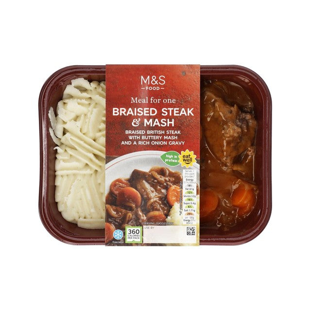 M&S braised steak and mash with onion gravy 450g, imported from the UK