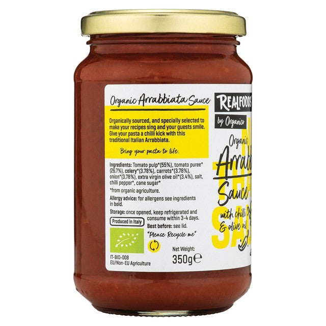 Realfoods Organic Arrabbiata pasta sauce 350g, imported from the UK